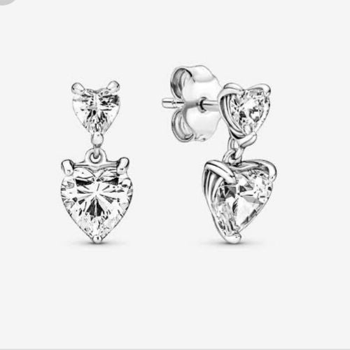 Aretes doble corazon Pandora