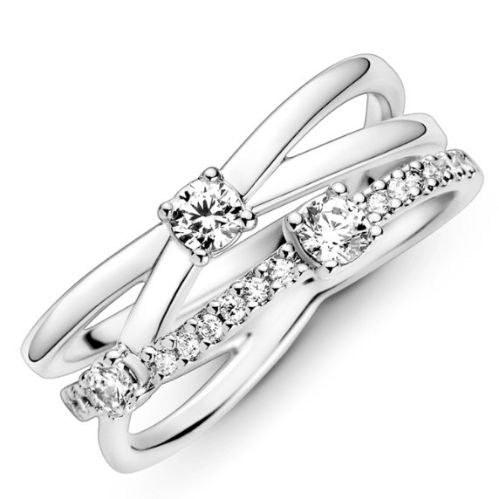 Anillo triple banda 3 solitarios