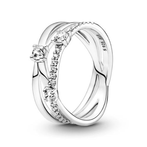 Anillo triple banda 3 solitarios