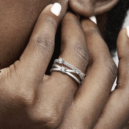 Anillo triple banda 3 solitarios