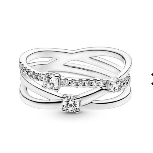 Anillo triple banda 3 solitarios