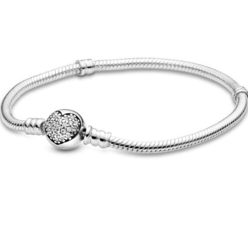 Brazalete bola clasico con corazon pequeño zirconia al reverso