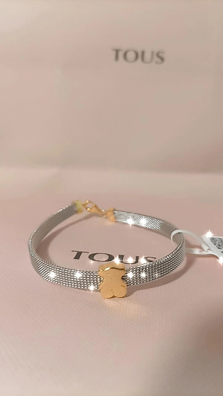 Tous pulsera extensible plata con tous dorado