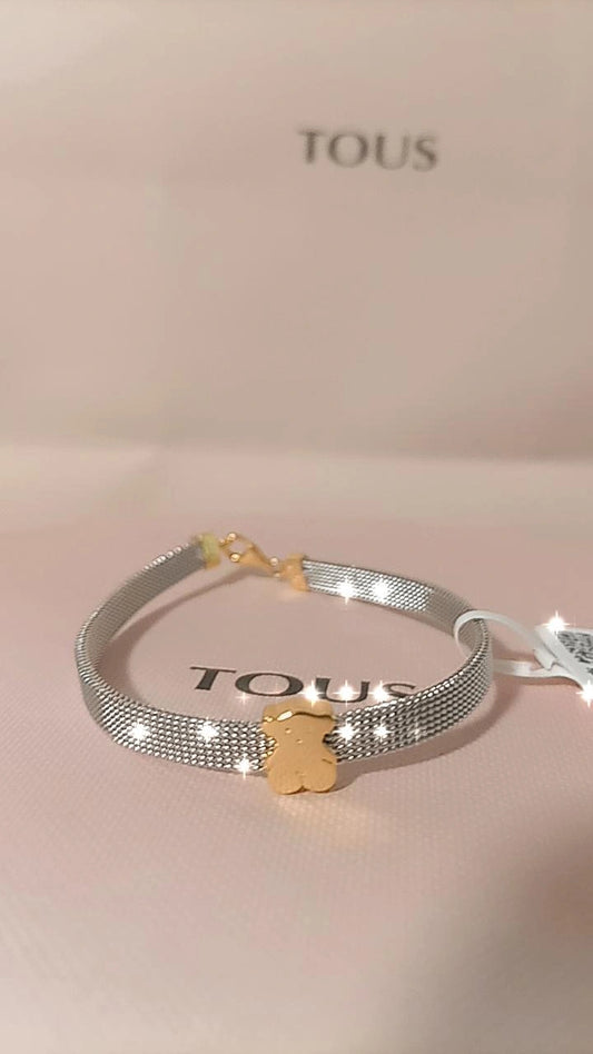 Tous pulsera extensible plata con tous dorado